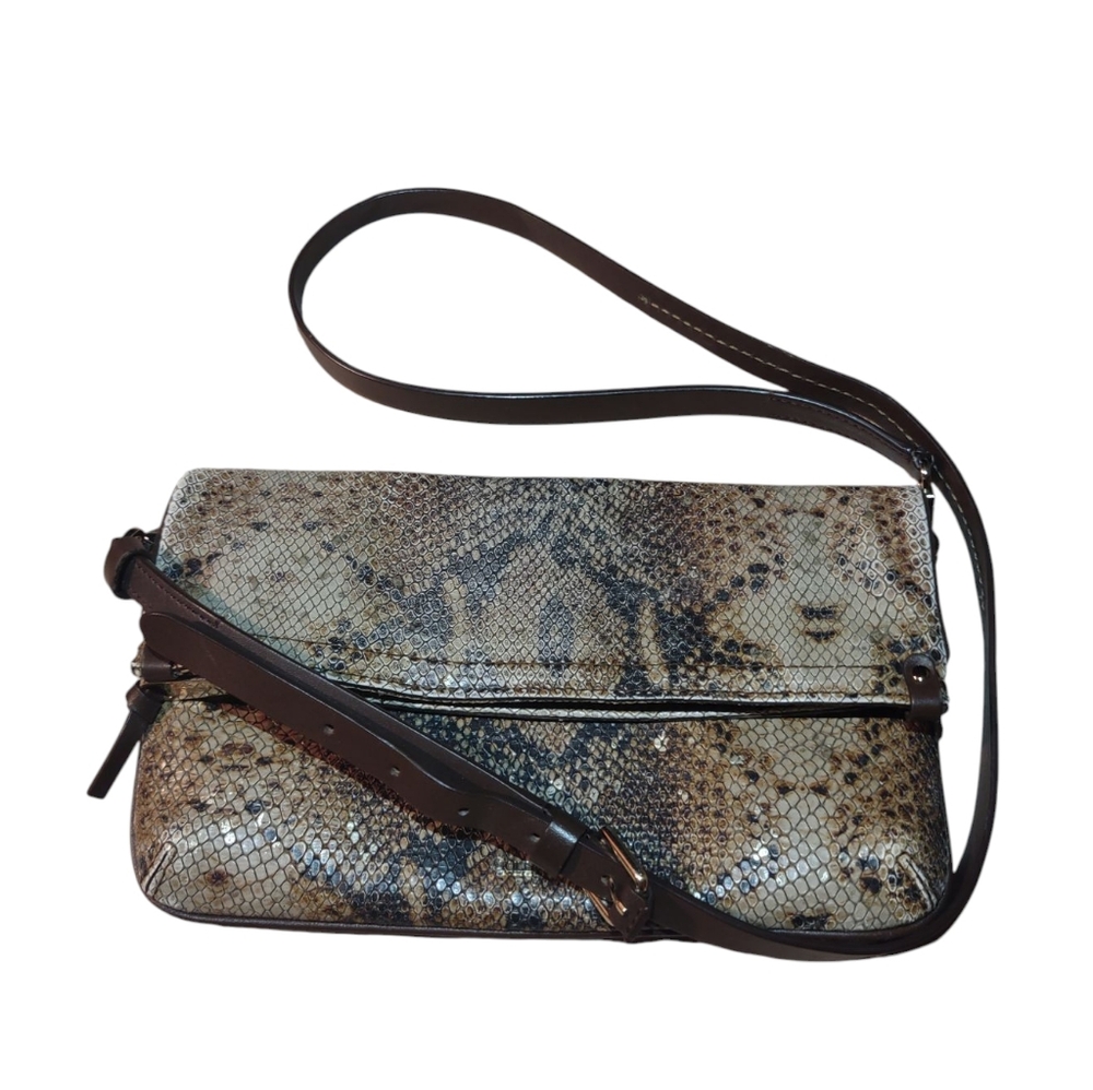 Cole Haan 100% Snakesin Leather Exotic Fold Over Crossbody Bag Animal Buckle
